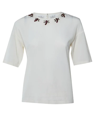 Pre-Owned Dolce & Gabbana Women's Pre-Owned Dolce and Gabbana Dragonfly Embellished Silk Crepe Blouse