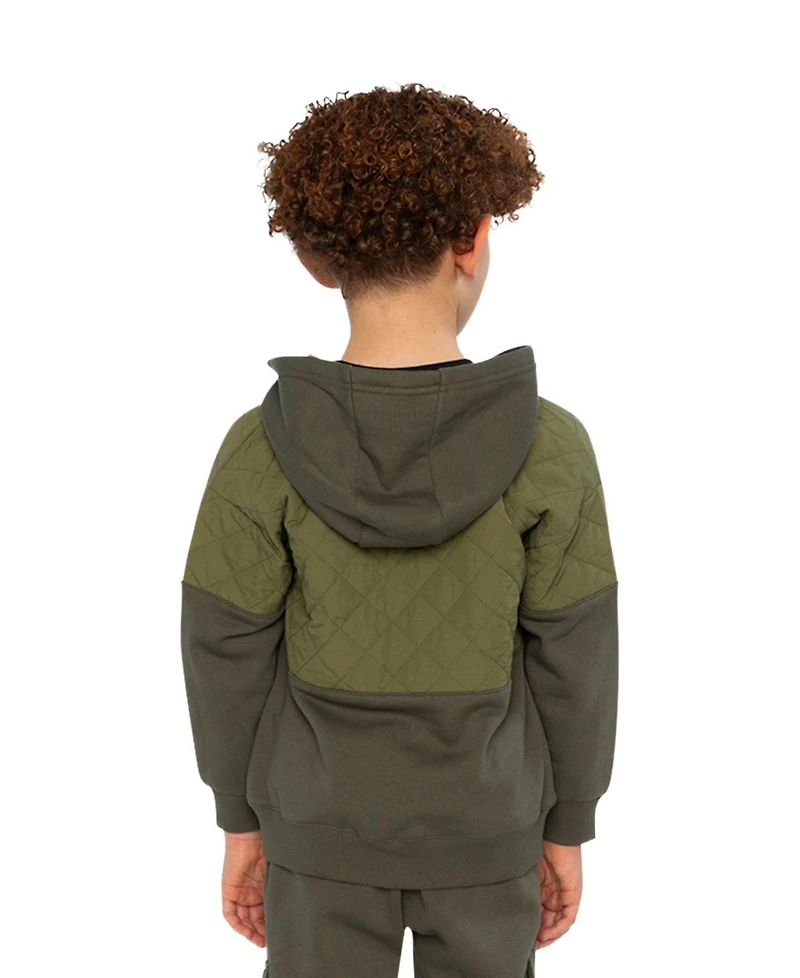 Deux par Little and Big Boy (6-12) Full Zip Hooded Bi-Material Cardigan