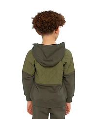 Deux par Little and Big Boy (6-12) Full Zip Hooded Bi-Material Cardigan