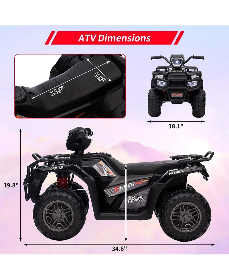 homfan 33.1 x 20.9 12.0 Inch Kids Electric Ride On Atv, 12V Battery Powered Quad with 3 Mph Speed, 4-Wheeler for Outdoor Adventure Play