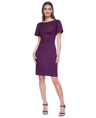 Dkny Women's Short-Sleeve Boat Neck Ruched Dress