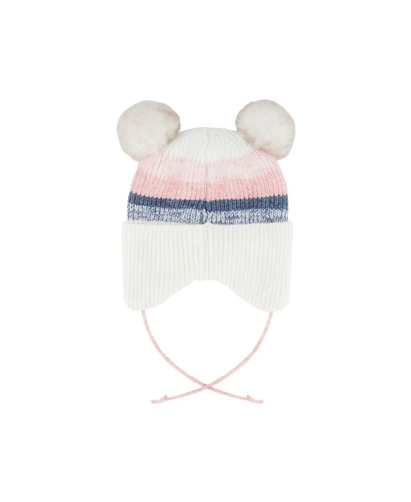 Deux par Deux Baby Girls (3M- 24M) Winter Knit Hat with Ear Flaps and Pompoms