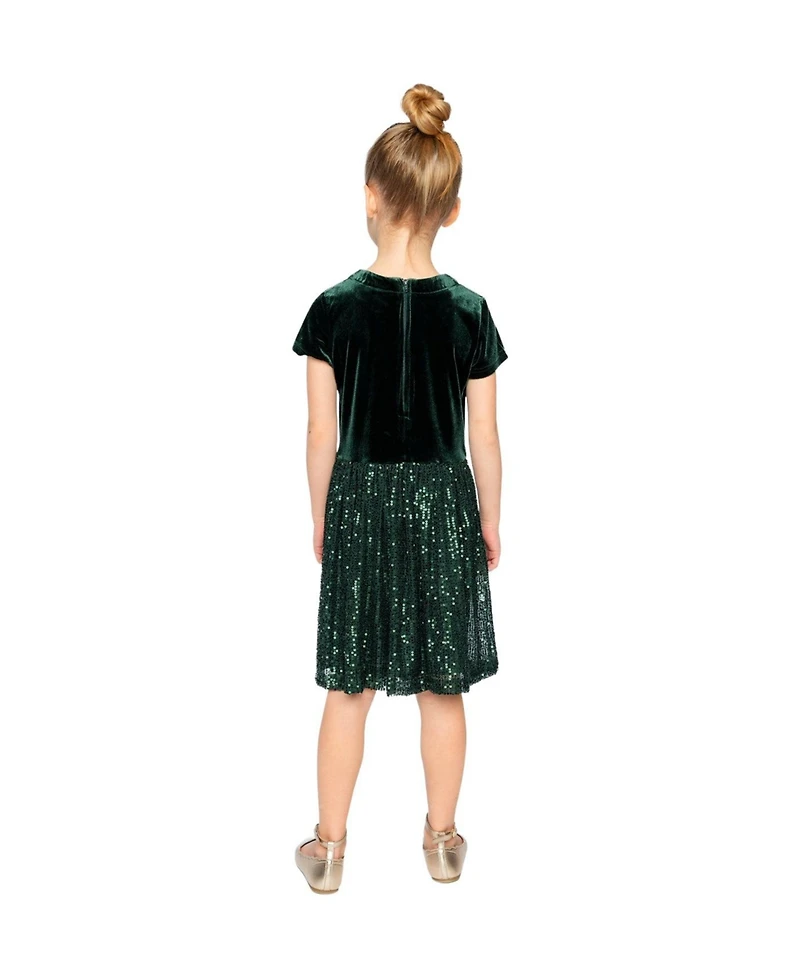 Deux par Toddler Girls (2T-5T) Bi-Material Short Sleeve Dress with Glittering Skirt