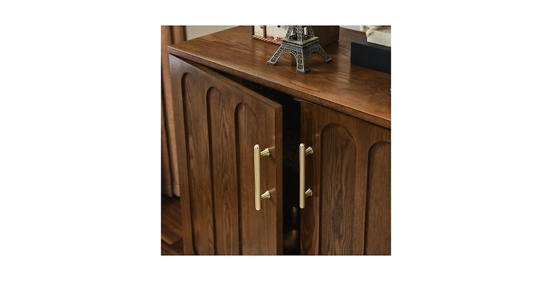 Flynama Fluted Sideboard Cabinet with Adjustable Shelves and Wood Legs Walnut Storage