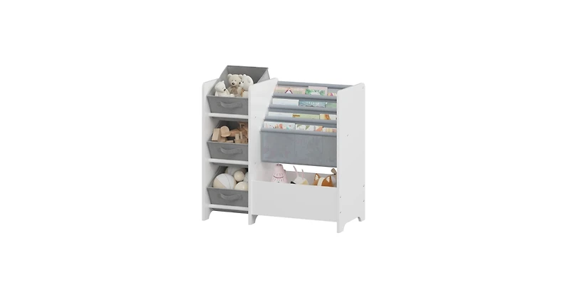 flynama 4-Tier Kids Bookshelf With 3 Collapsible Fabric Drawers Multi-Functional Toy Book Storage Organizer