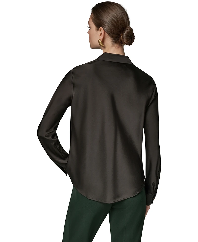 Donna Karan New York Petite Roll Sleeve Cowl Neck Top