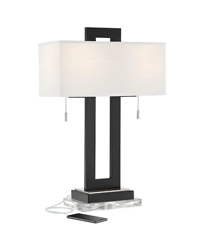 360 Lighting Neil Modern Table Lamp with Clear Riser 26" High with Usb Charging Port Rectangular Shade for Bedroom Living Room House Desk