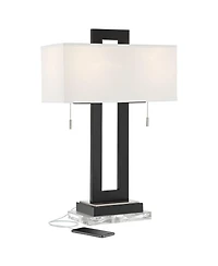 360 Lighting Neil Modern Table Lamp with Clear Riser 26" High with Usb Charging Port Rectangular Shade for Bedroom Living Room House Desk