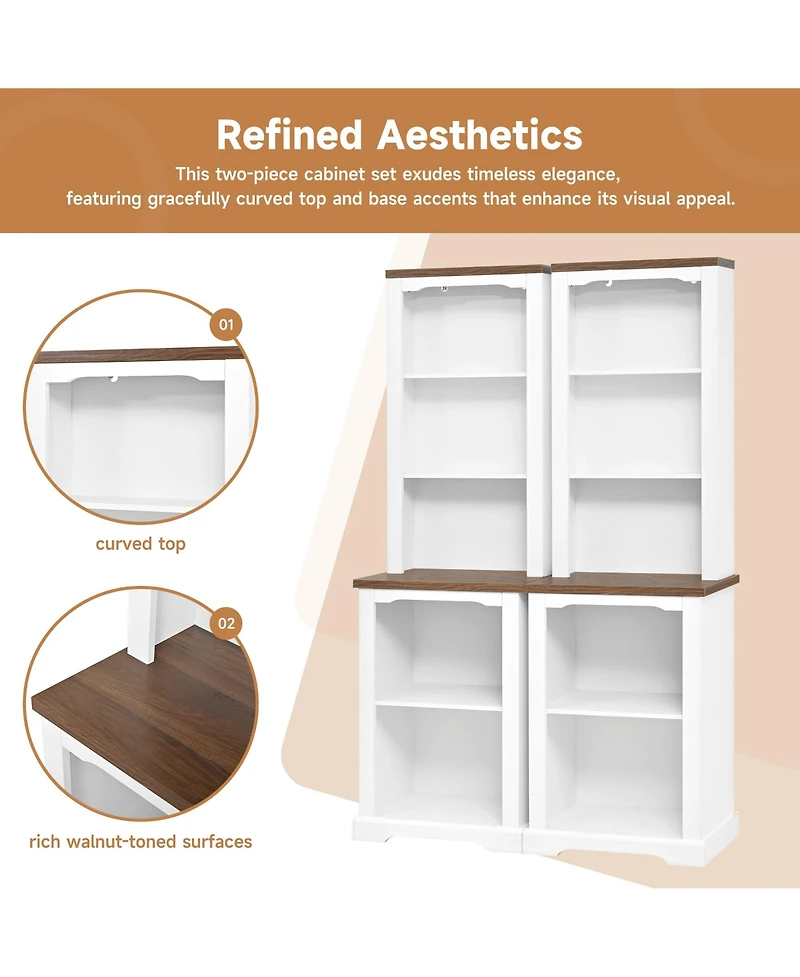 Flynama Curved Top Two-Piece Combined Anti-Tip Tall Storage Cabinet