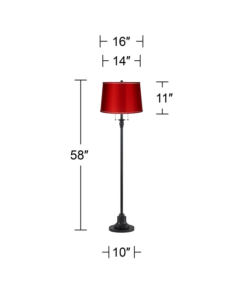 360 Lighting Dyna Traditional 58" Tall 2-Light Standing Floor Lamp Skinny Pole Pull Chain Finish Living Room Satin Shade