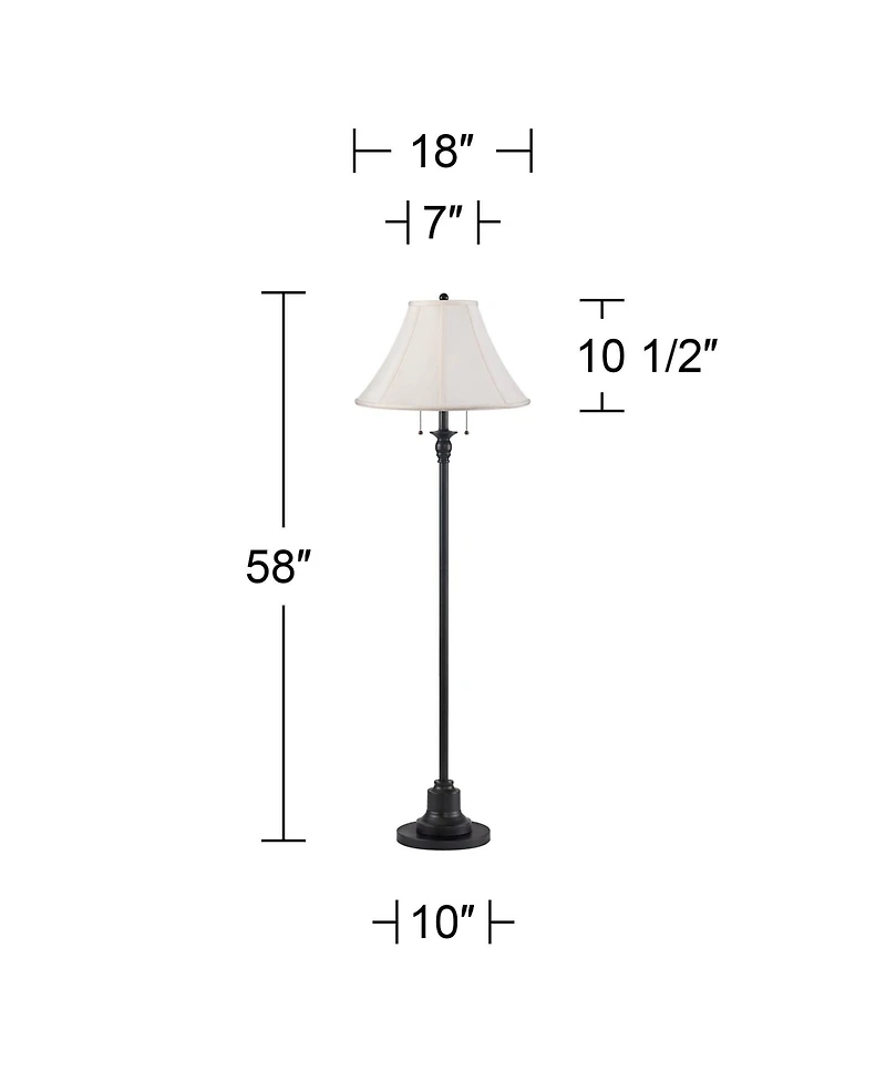 360 Lighting Dyna Traditional 58" Tall 2-Light Standing Floor Lamp Skinny Pole Pull Chain Finish Shantung Shade