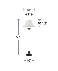 360 Lighting Dyna Traditional 58" Tall 2-Light Standing Floor Lamp Skinny Pole Pull Chain Finish Shantung Shade