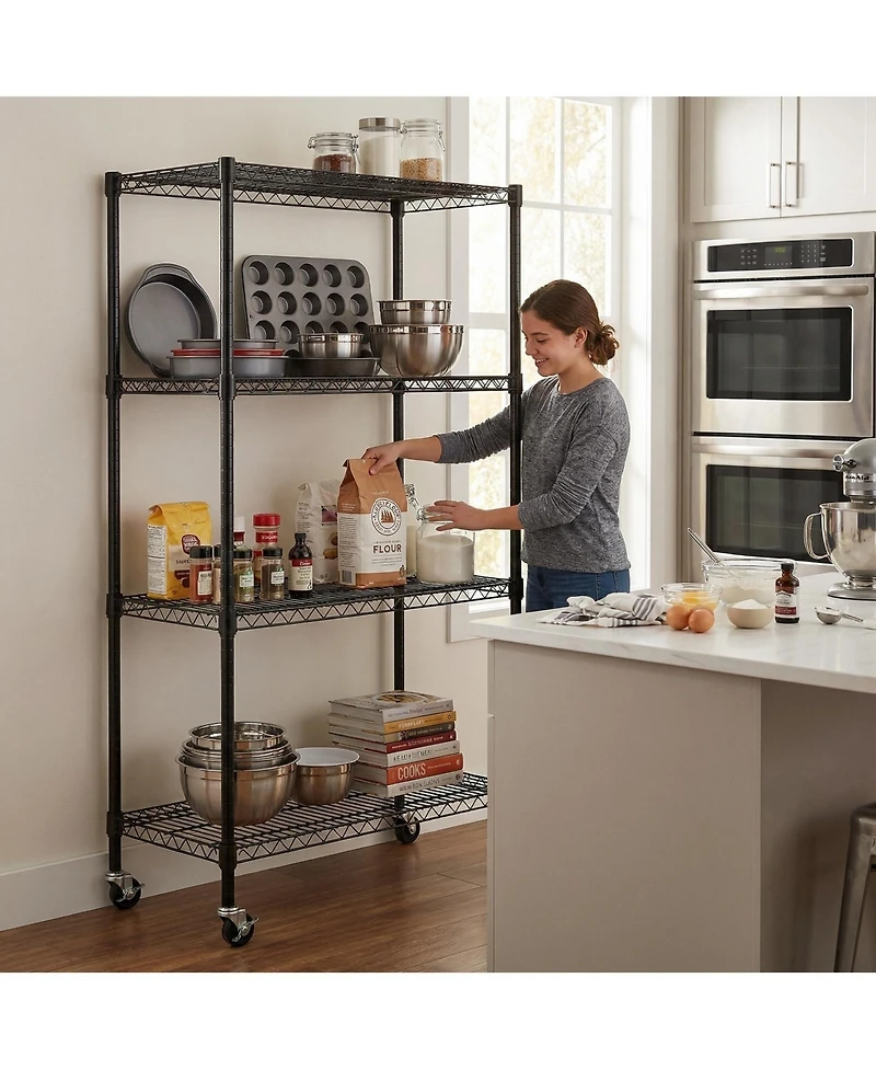 flynama 4-Tier Rolling Metal Wire Shelving Rack with Locking Wheels