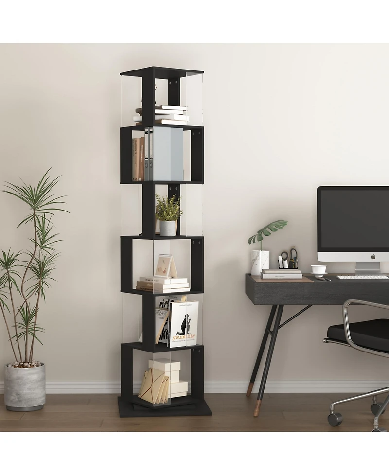 flynama 6-Tier 360 Degree Rotating Bookshelf Particleboard Acrylic Anti-Tall Base Household Multi-Layer Storage Display Shelf