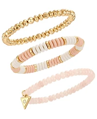 Guess Gold-Tone Rose Quartz Stone Stretch Bracelet, 3-Piece Set