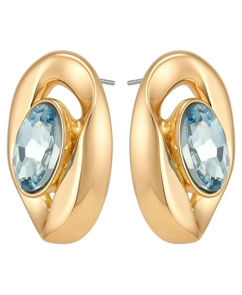 Guess Gold-Tone Aqua Stone Stud Earrings