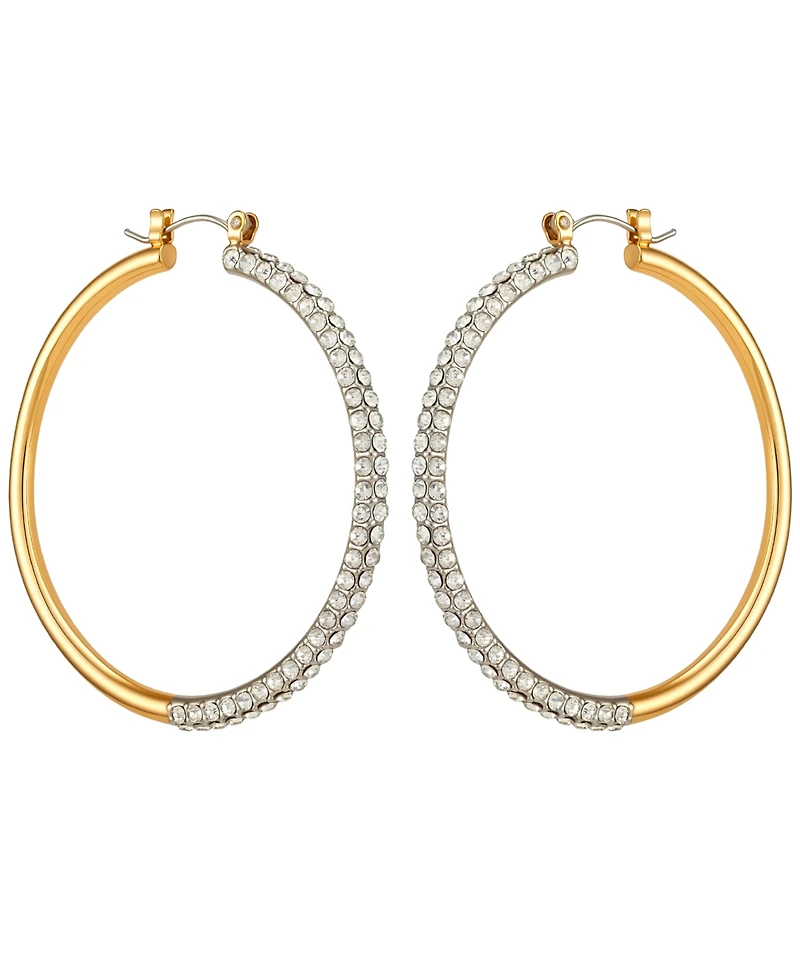 Guess Gold-Tone Crystal Stone Hoop Earrings