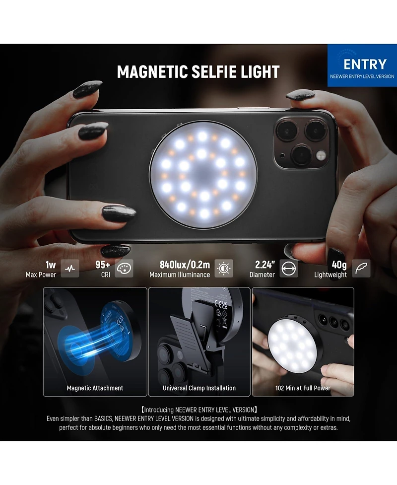 Neewer NL32R Ring Light with 1W, 840lux, CRI95 for select iPhone models
