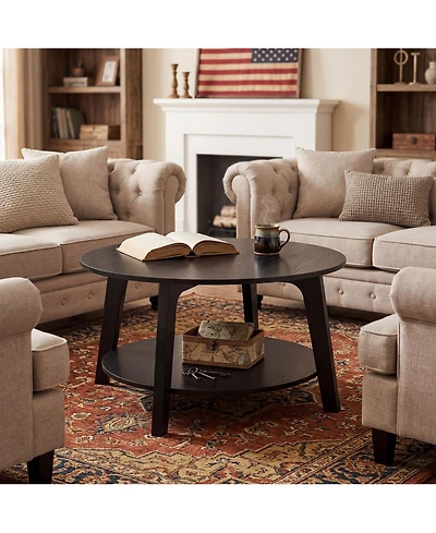 homfan Round Coffee Table with Storage, 2-Tier Modern Circle Accent Table