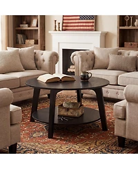 homfan Round Coffee Table with Storage, 2-Tier Modern Circle Accent Table