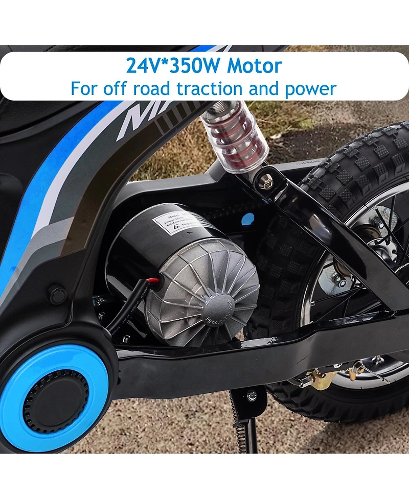 homfan 24V 350W Dirt Bike, 3 Speed Modes, Up to 14.3 Mph, Shock-Absorbing Suspension, Off-Road