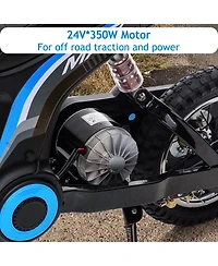 homfan 24V 350W Dirt Bike, 3 Speed Modes, Up to 14.3 Mph, Shock-Absorbing Suspension, Off-Road