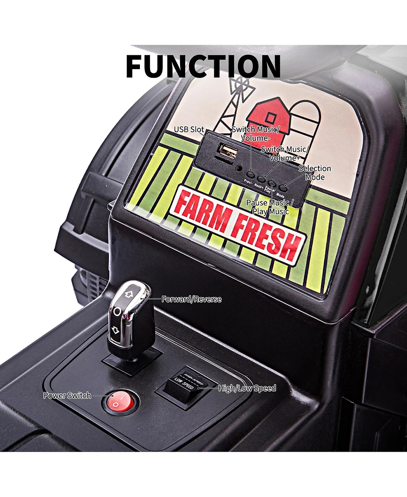 homfan 12V Ride On Tractor with Trailer, Dual 40W Motors, Led Headlights, Usb/MP3, Outdoor Backyard Play
