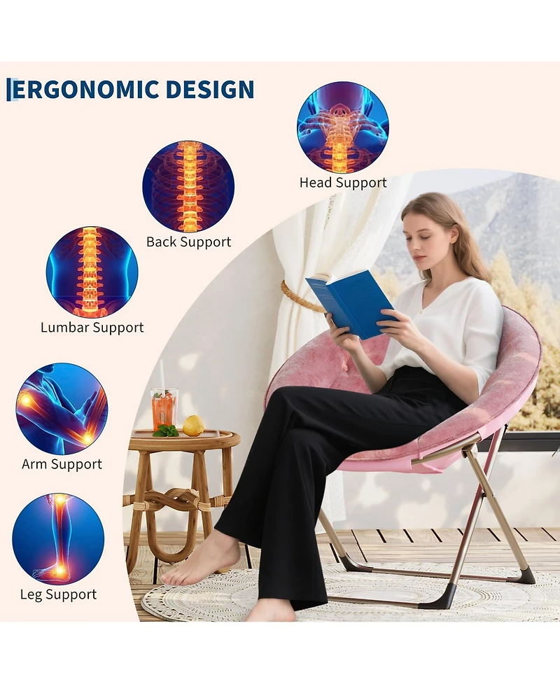 gaomon Folding Faux Fur Saucer Chair Set of 2