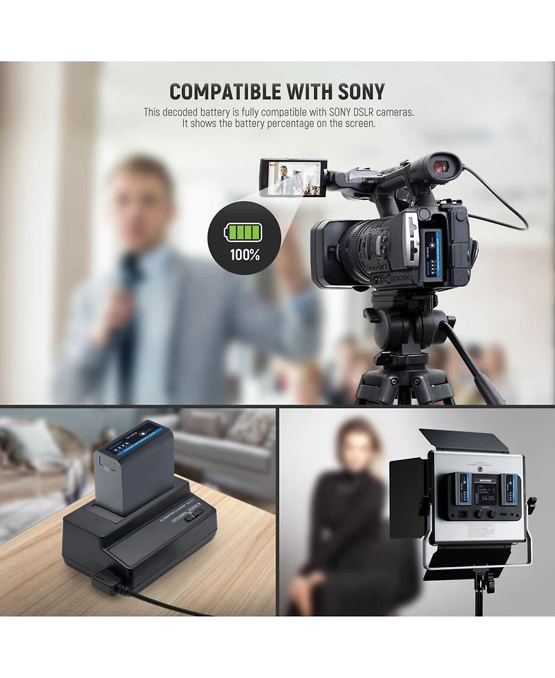 Neewer Np-F970 Led Video Light with 10500mAh, 20W, Usb C for select Sony Np-f-series devices