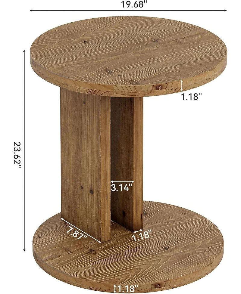 Tribesigns Solid Wood End Table, C-Shaped Round Side Table for Sofa and Bedside