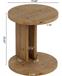 Tribesigns Solid Wood End Table, C-Shaped Round Side Table for Sofa and Bedside
