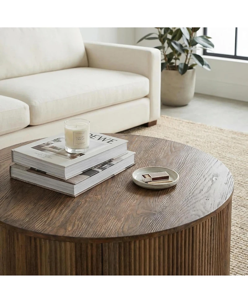 Tribesigns 31.5" Round Coffee Table, Modern Farmhouse Wood Center Table with Fluted Drum Base