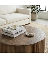 Tribesigns 31.5" Round Coffee Table, Modern Farmhouse Wood Center Table with Fluted Drum Base
