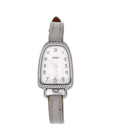 Pre-Owned HERMES Galop d'Hermes Quartz Watch in Stainless Steel and Leather with Diamond Bezel 21mm