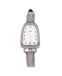 Pre-Owned HERMES Galop d'Hermes Quartz Watch in Stainless Steel and Leather with Diamond Bezel 21mm