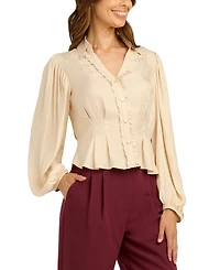 Bcx Juniors' Satin Jacquard Collared Button-Front Blouse