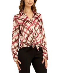 Bcx Juniors' Printed Satin Collared Button-Up Shirt
