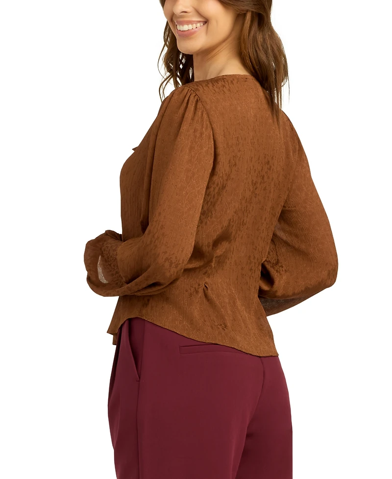 Bcx Juniors' Chiffon Jacquard V-Neck Button-Front Blouse