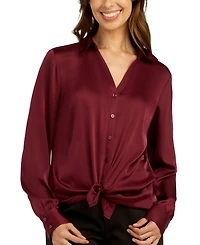 Bcx Juniors' Stretch Satin Button-Up Shirt