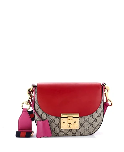 Pre-Owned Gucci Medium Padlock Saddle Shoulder Bag Gg Coated Canvas and Leather