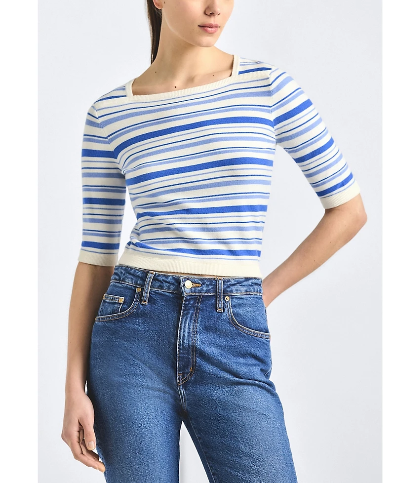 Derek Lam 10 Crosby Women's Striped Boat Neck Horizontal Stripe Top