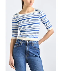 Derek Lam 10 Crosby Women's Striped Boat Neck Horizontal Stripe Top