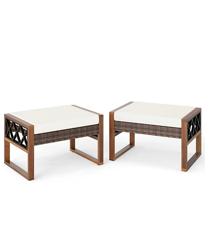 Slickblue Patio Ottoman Set of 2 with Removable Cushions and Rattan Wicker Design