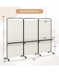 Slickblue 3 Panel Room Divider Screen with Storage Shelves and Rolling Wheels