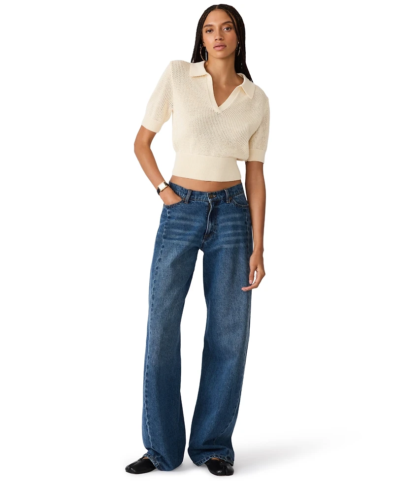 Steve Madden Women's Lark Collared V-Neck Sweater Top