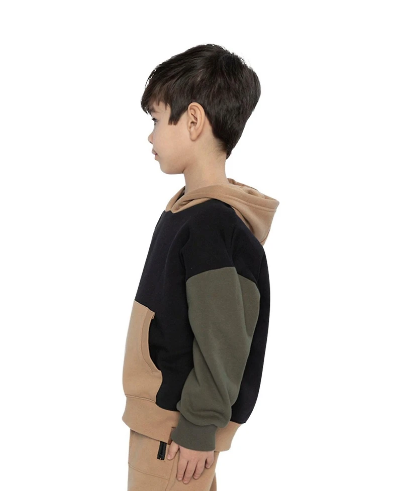 Deux par Deux Toddler Boy 2T - 5T Hooded Colorblock Fleece Cardigan