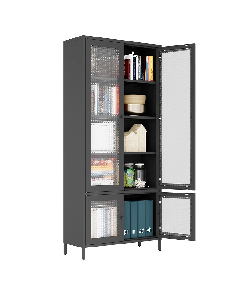 flynama Tempered Glass Door Metal Display Cabinet Multi-layer Home Storage Rack