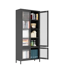 flynama Tempered Glass Door Metal Display Cabinet Multi-layer Home Storage Rack