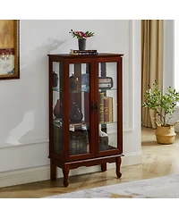 flynama 3-Tier Lighted Glass Curio Cabinet Acrylic Mirror Back Adjustable Tempered Glass Shelf Home Collection Display Cabinet