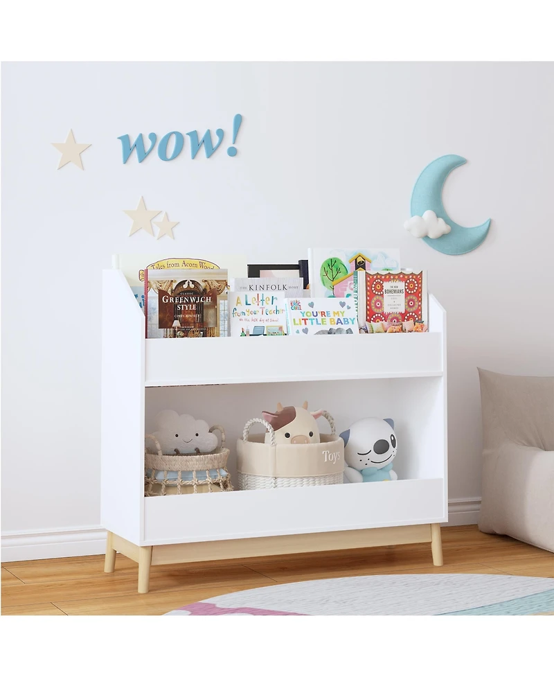 flynama Toddler Book Display Shelf with Storage Bin Wooden Kids Bookcase